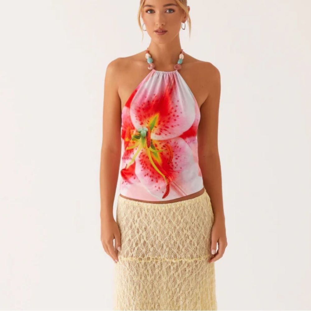 Peppermayo Dalila beaded tie top pink floral. US 4